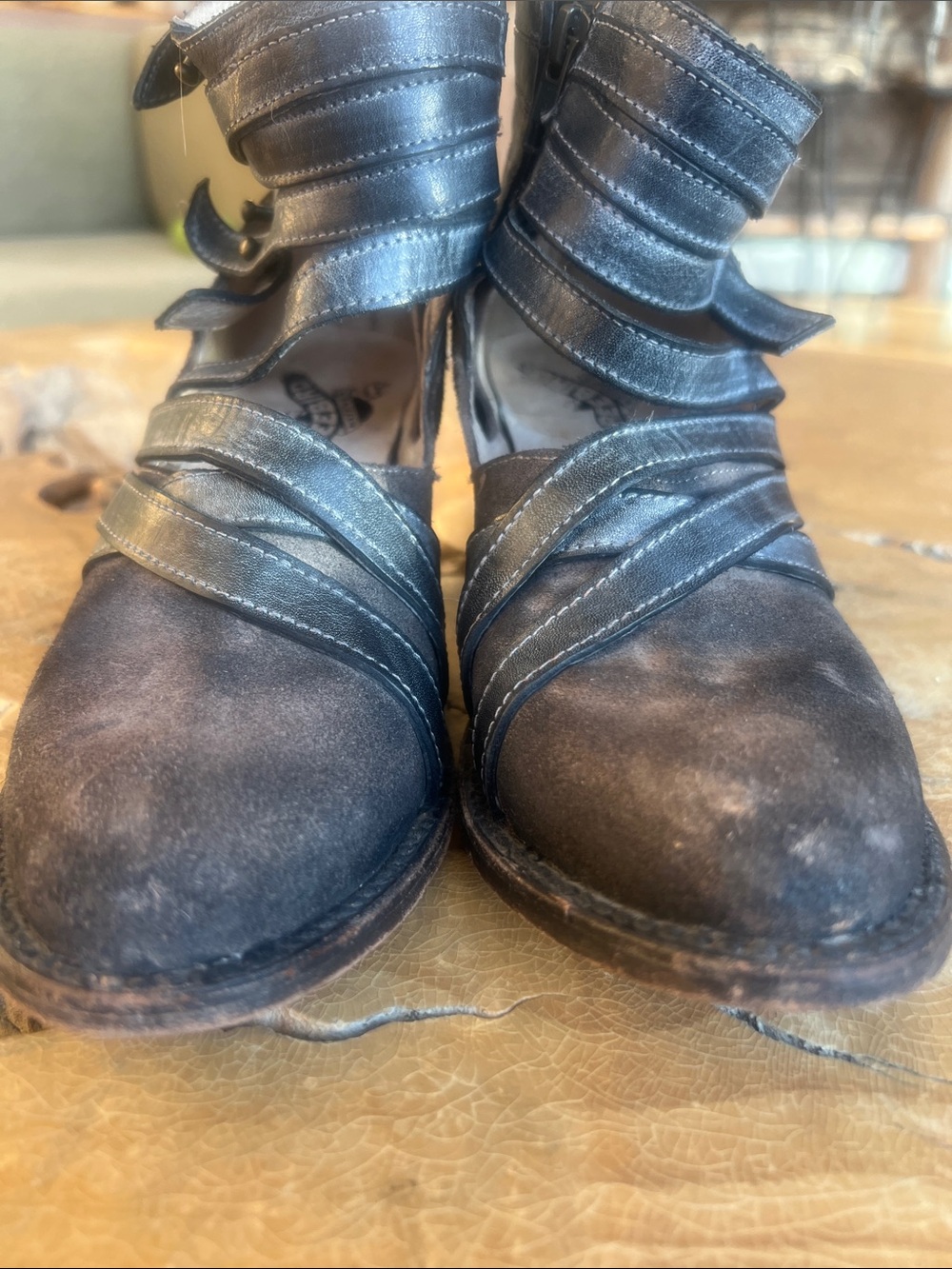 Freebird Grind Distressed Leather Ankle Boots in Brown Size 7 Zipper + Straps - Picture 6 of 16